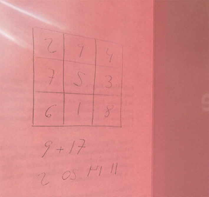 En la solapa interior del libro descubren una numeración que parece un sudoku. Novela: "¿Mía? Descubre los secretos de su pasado" de Nina Miralbell. Fotografía: Nina Miralbell